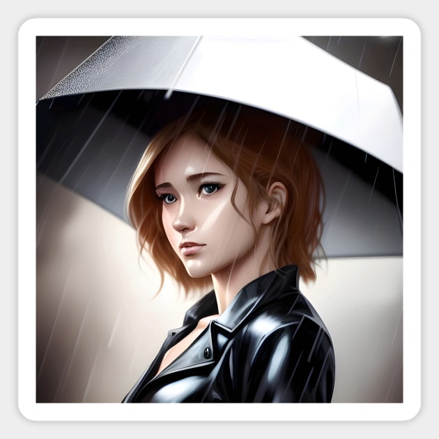 Women Style With Umbrella  Clouds Rain Magnet by animegirlnft
